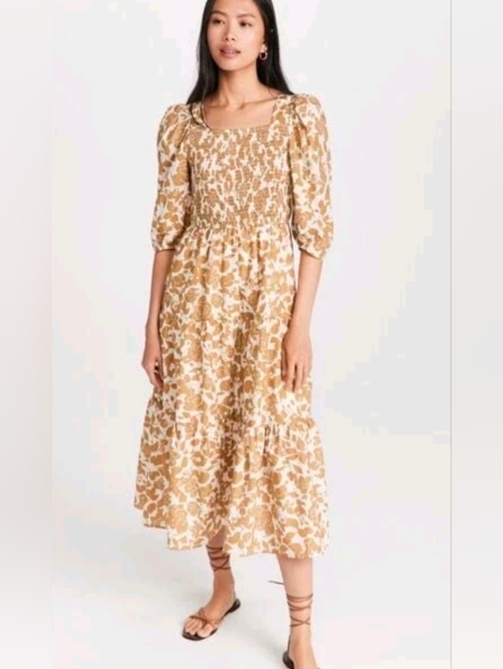 Moon River Anthropologie Smocked Poplin Dress With Puff Sleeves - Picture 2 of 11